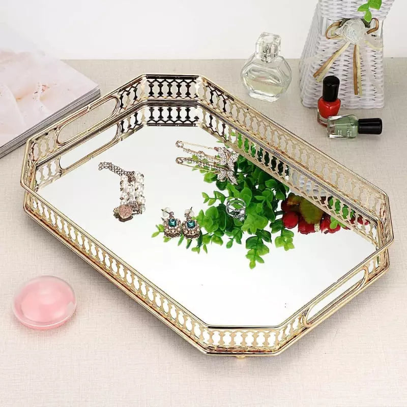 Bandeja Decorativa Retangular Banheiro/Sala com Espelho Polihousi 14