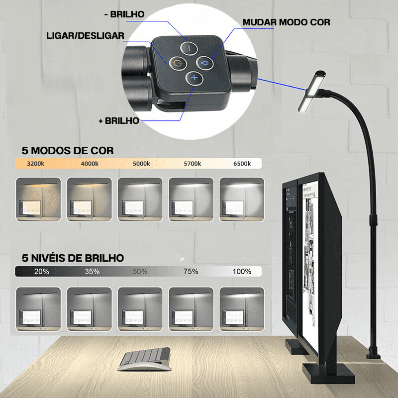 Luminária de Mesa LED Escritório Fléxivel Alumínio Polihousi 10