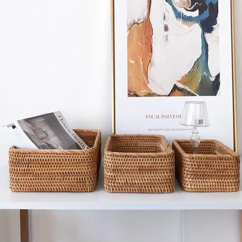 Cesto de Palha Rattan Feito a Mão 4