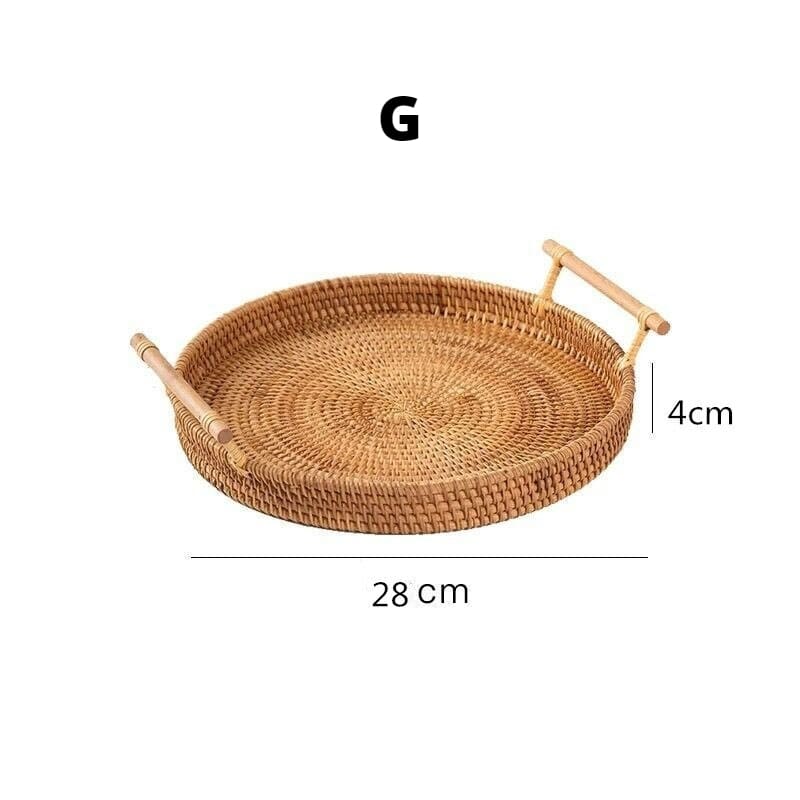 Bandeja Decorativa Redonda de Vime em Rattan Feita a Mão 5