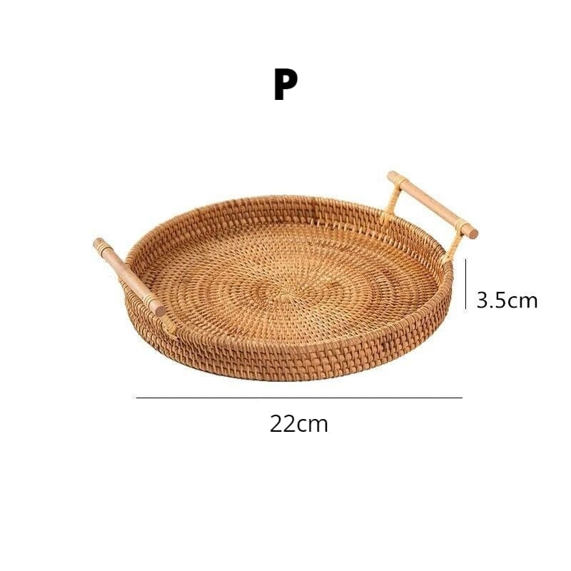 Bandeja Decorativa Redonda de Vime em Rattan Feita a Mão 9