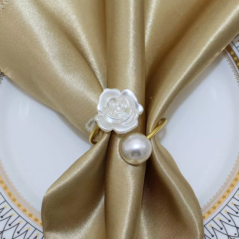 Conjunto Anéis de Guardanapo de Tecido Flor e Pérola Polihousi 7