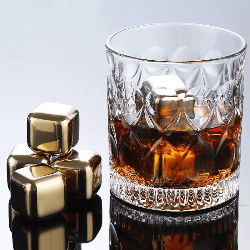 Cubos de Gelo Aço Inox Dourado com Pegador Polihousi 12