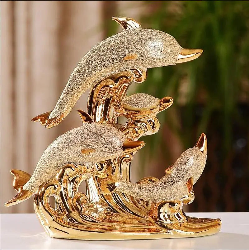 Decoração de Mesa de Luxo Cerâmica Estátua de Golfinhos Polihousi 2