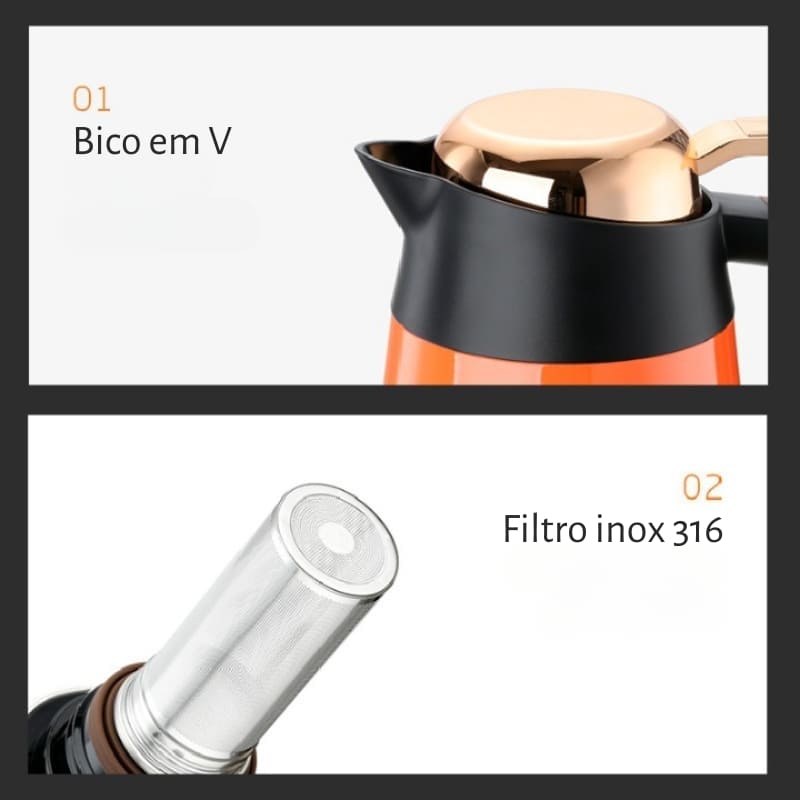 Garrafa Térmica Café Chá Inox 1.6L Polihousi 9