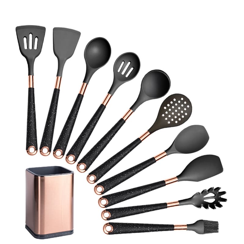 Kit Utensílios de Cozinha Silicone 10 Peças Com Organizador Rosé Polihousi  17