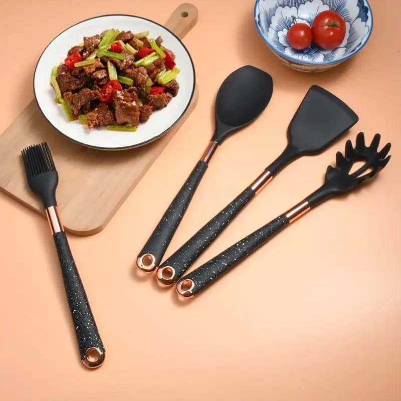 Kit Utensílios de Cozinha Silicone 10 Peças Com Organizador Rosé Polihousi  6