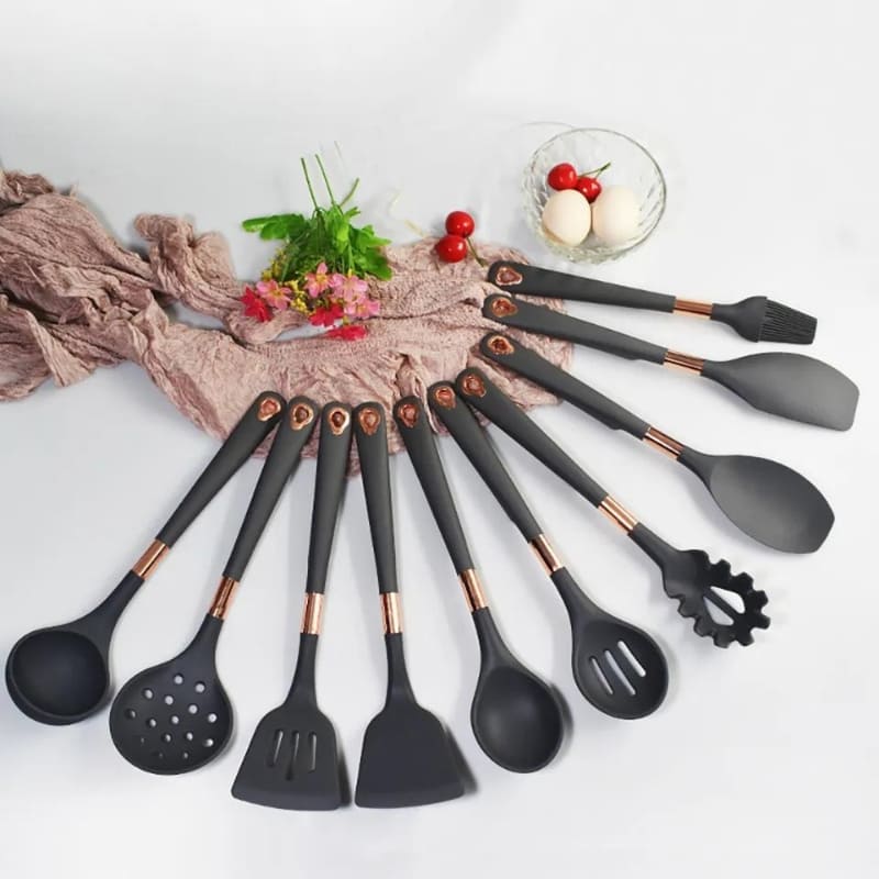 Kit Utensílios de Cozinha Silicone 10 Peças Com Organizador Rosé Polihousi 8