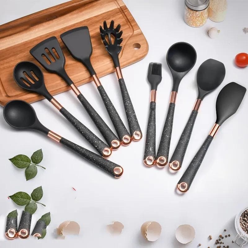Kit Utensílios de Cozinha Silicone 10 Peças Com Organizador Rosé Polihousi  2