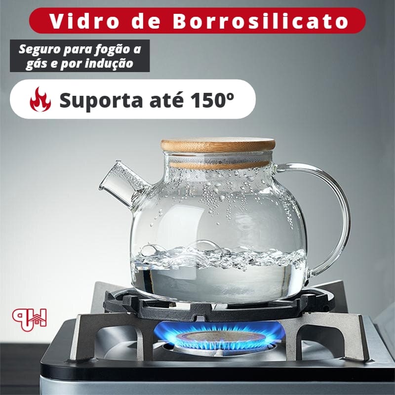 Chaleira de Vidro Borossilicato com Tampa de Bambu 6