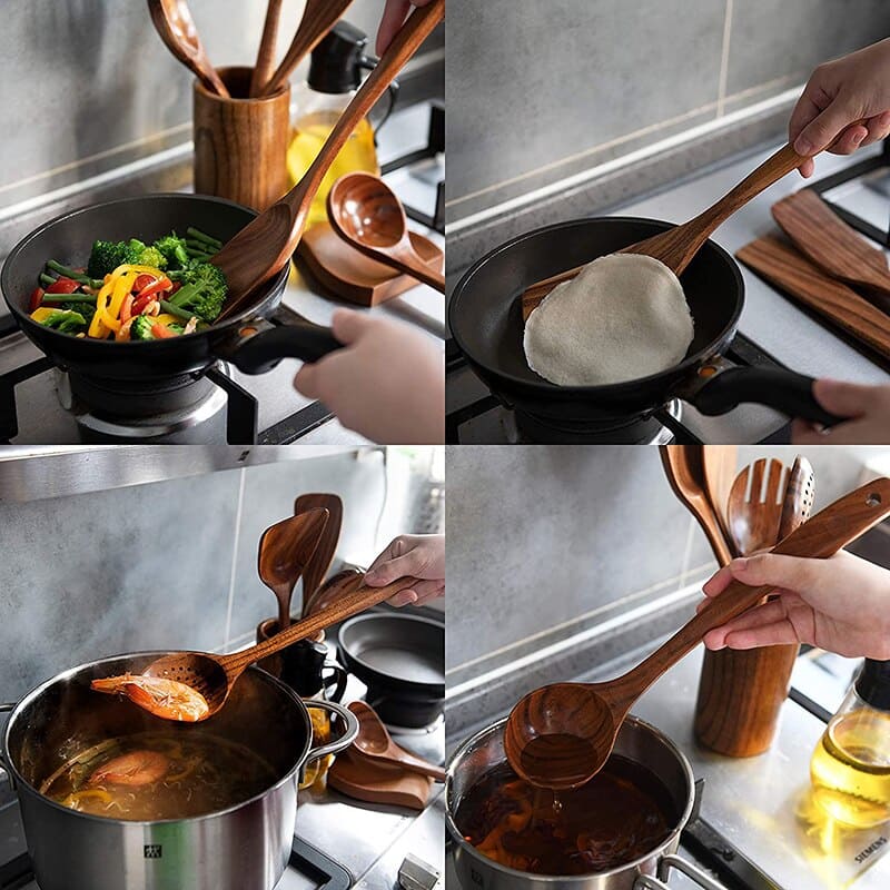 Kit Utensílios de Cozinha 7 Peças de Madeira 16