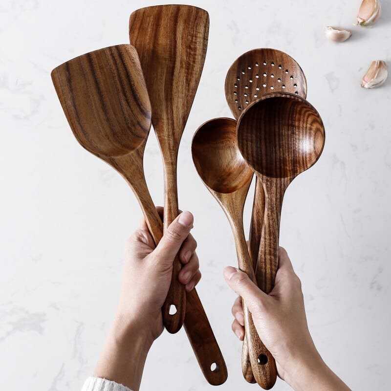 Kit Utensílios de Cozinha 7 Peças de Madeira 7