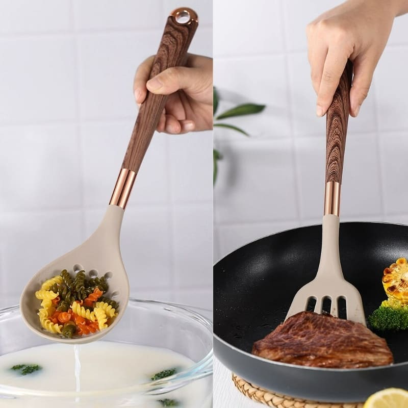 Kit Utensílios de Cozinha Silicone 10 Peças Com Organizador Rosé Polihousi  12