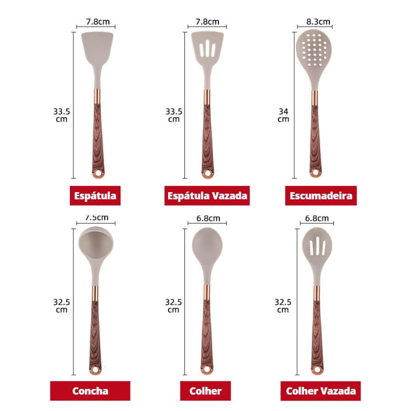 Kit Utensílios de Cozinha Silicone 10 Peças Com Organizador Rosé Polihousi  15